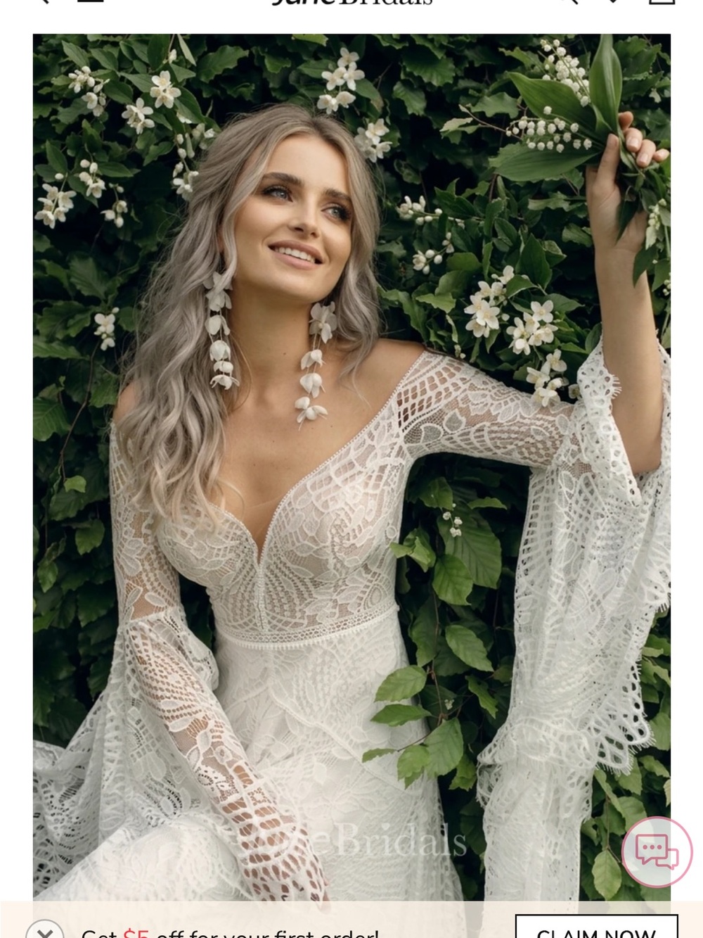 June Bridals white Lace Off-Shoulder Belle Sleeve Wedding Dress